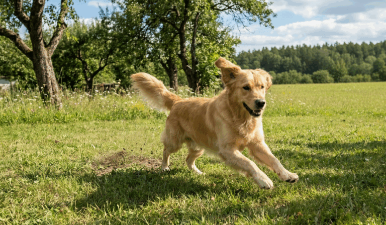 Dog standing in a backyard next to a wooden fence representing safe dog fencing options.