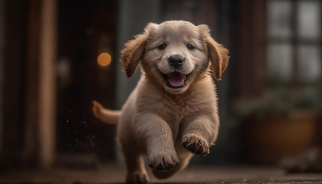 Puppy wearing receiver collar during electric fence boundary training in a Connecticut backyard