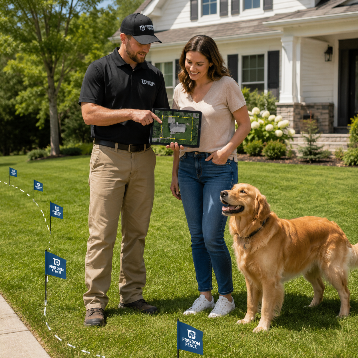 Freedom Fence technician meeting with homeowners for a personalized property consultation
